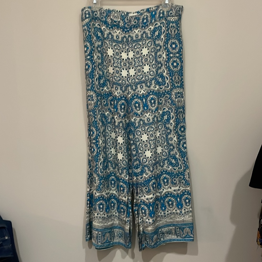 Anthropologie Feather Bone Talese Blue Paisley Printed Wide Leg Pants 8 - Picture 2 of 5
